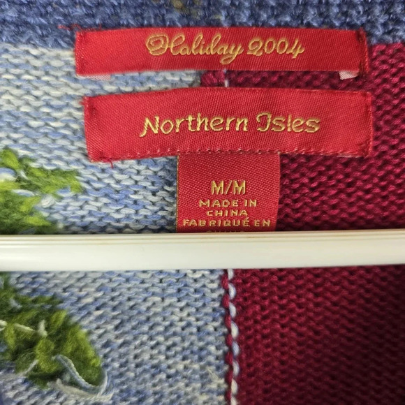 Northern Isles Vintage Christmas Holiday Poinsettia Patchwork Cardigan Size M - Picture 9 of 11